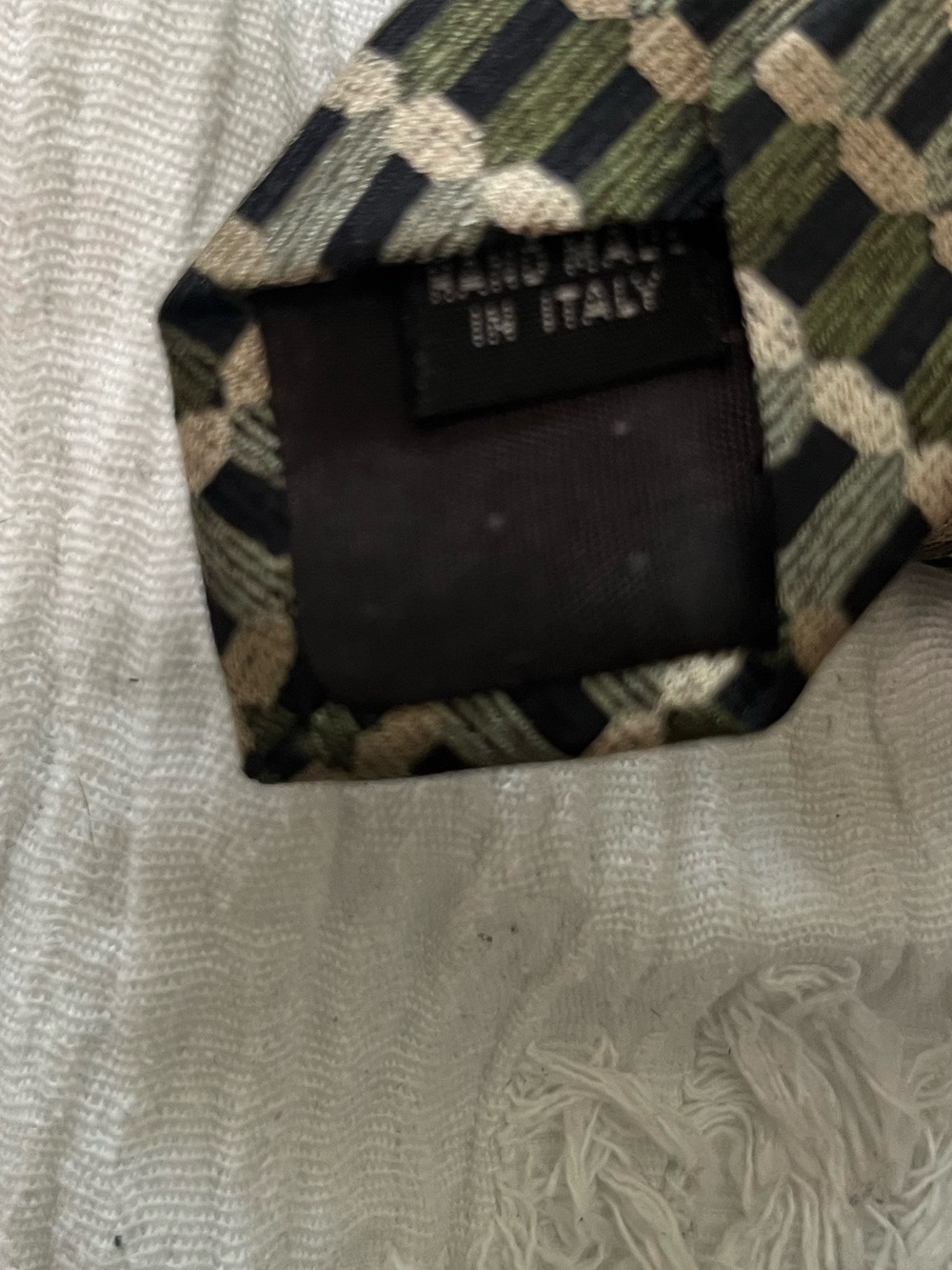 Paco Rabanne Olive Green, Black and Beige Geometric Tie - Picture 3 of 3